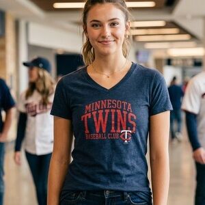 Minnesota Twins V-Neck Tee Size S MLB Fan Gear Baseball Touch by Alyssa Milano
